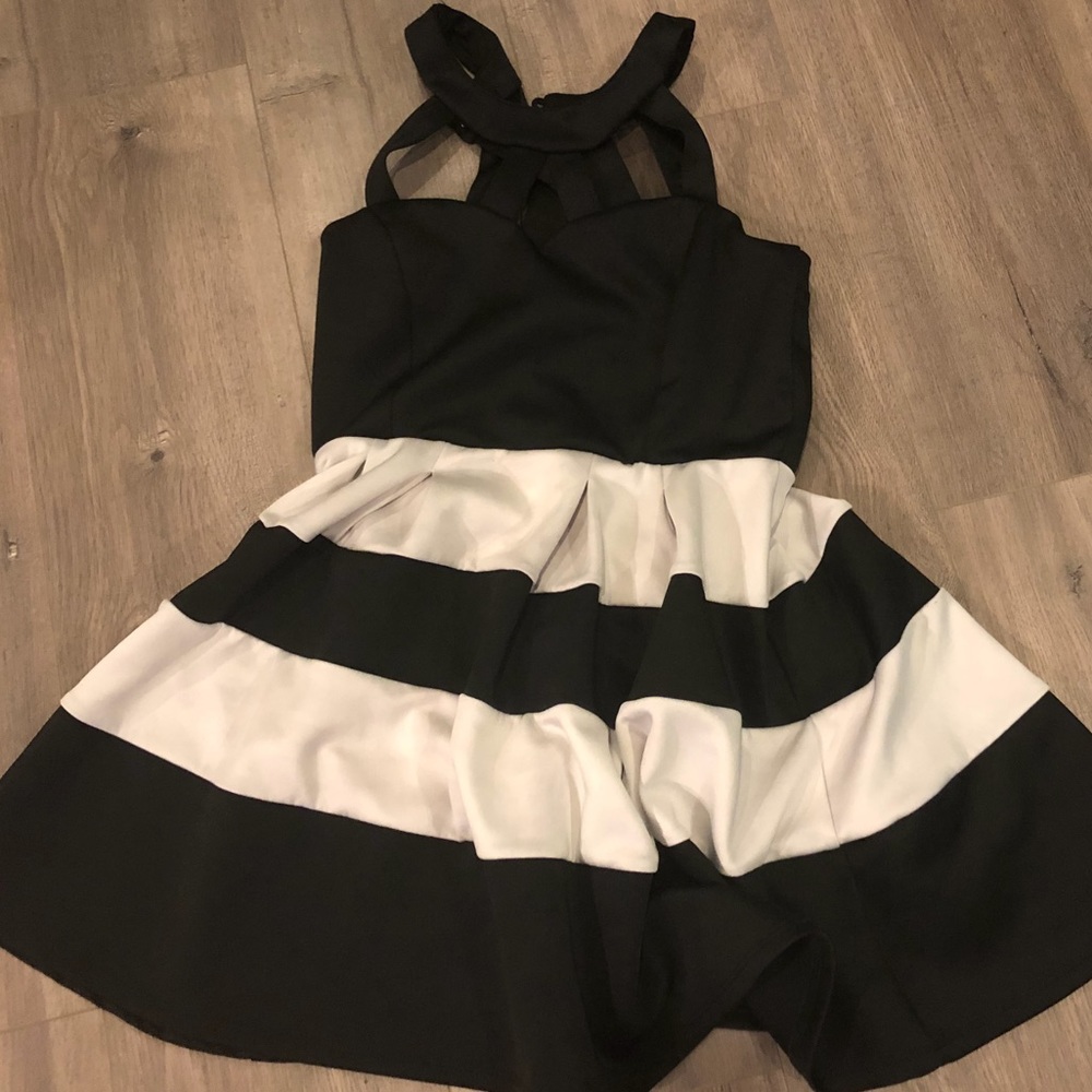 Black and white striped mini dress